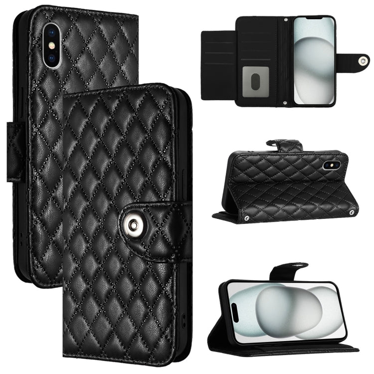 Rhombic Texture Flip Leather Phone Case with Lanyard