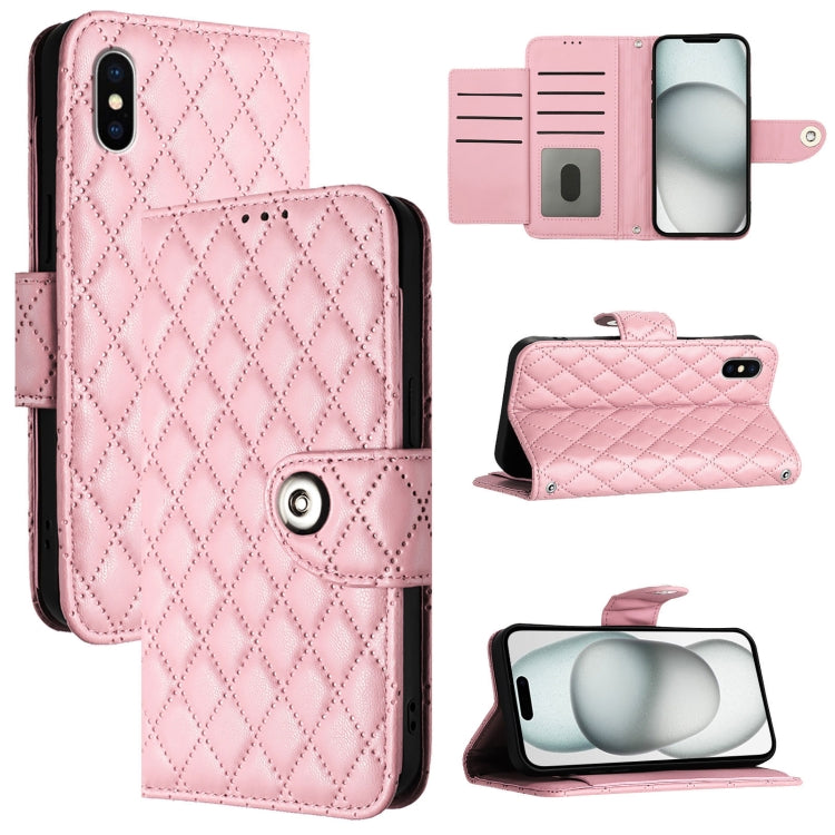 Rhombic Texture Flip Leather Phone Case with Lanyard