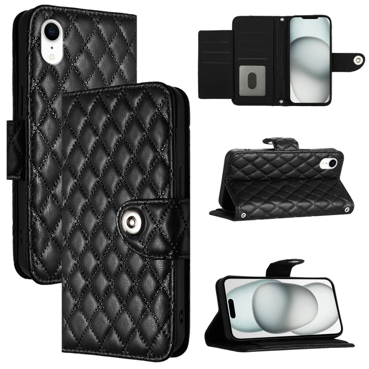Rhombic Texture Flip Leather Phone Case with Lanyard