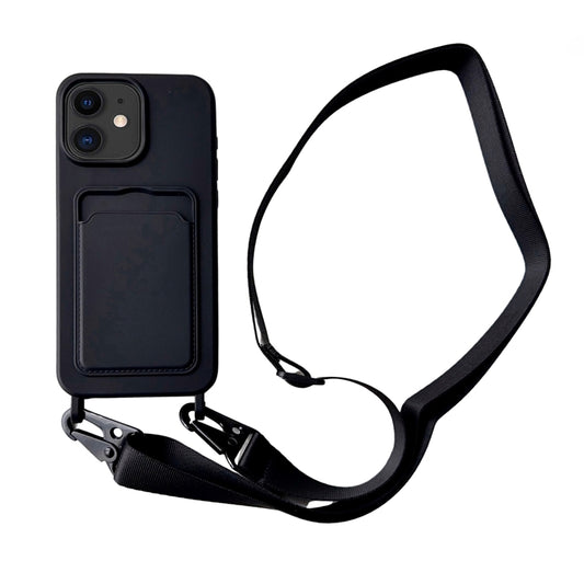 Card Slot Liquid Silicone Phone Case with Lanyard, For iPhone 11, For iPhone 11 Pro