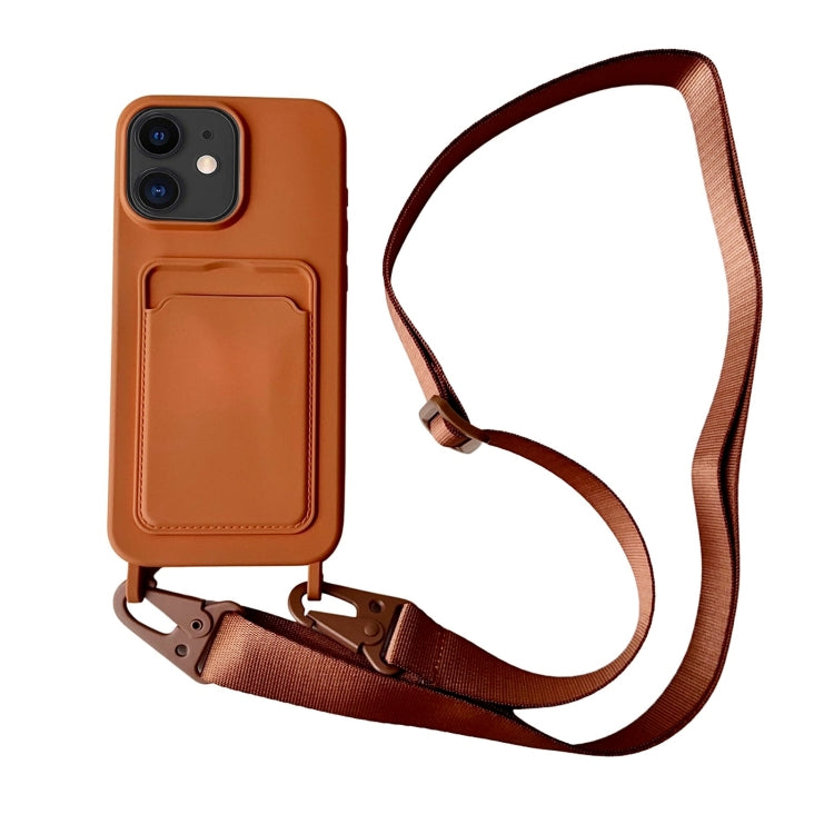 Card Slot Liquid Silicone Phone Case with Lanyard, For iPhone 11, For iPhone 11 Pro