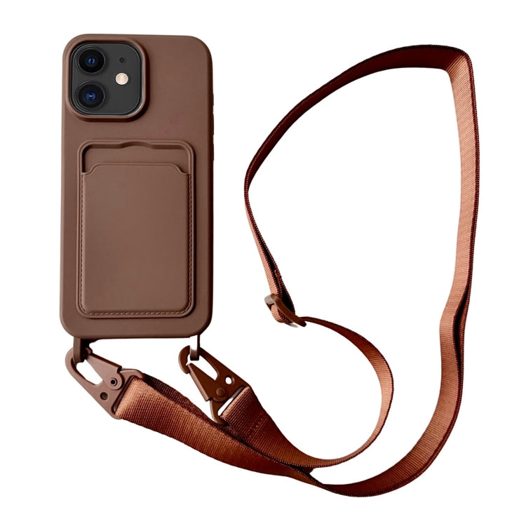 Card Slot Liquid Silicone Phone Case with Lanyard, For iPhone 11, For iPhone 11 Pro