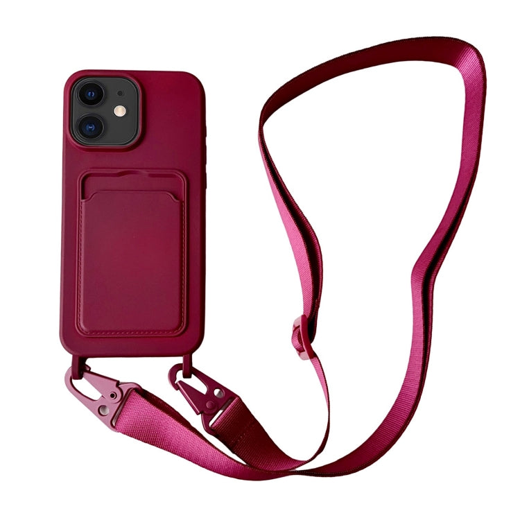 Card Slot Liquid Silicone Phone Case with Lanyard, For iPhone 11, For iPhone 11 Pro