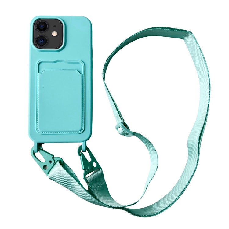 Card Slot Liquid Silicone Phone Case with Lanyard, For iPhone 11, For iPhone 11 Pro