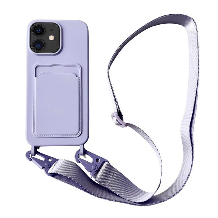 Card Slot Liquid Silicone Phone Case with Lanyard, For iPhone 11, For iPhone 11 Pro