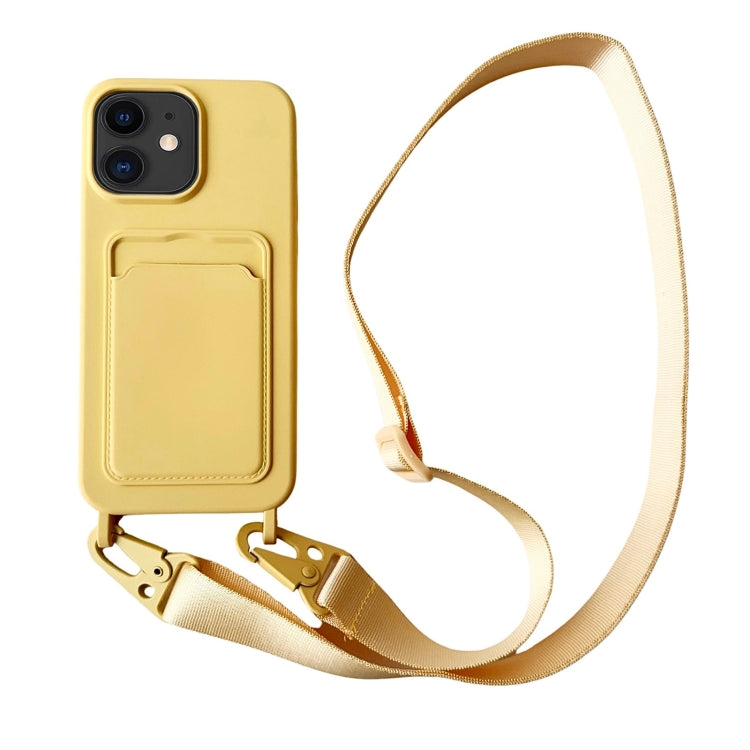 Card Slot Liquid Silicone Phone Case with Lanyard, For iPhone 11, For iPhone 11 Pro