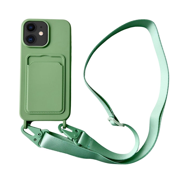 Card Slot Liquid Silicone Phone Case with Lanyard, For iPhone 11, For iPhone 11 Pro