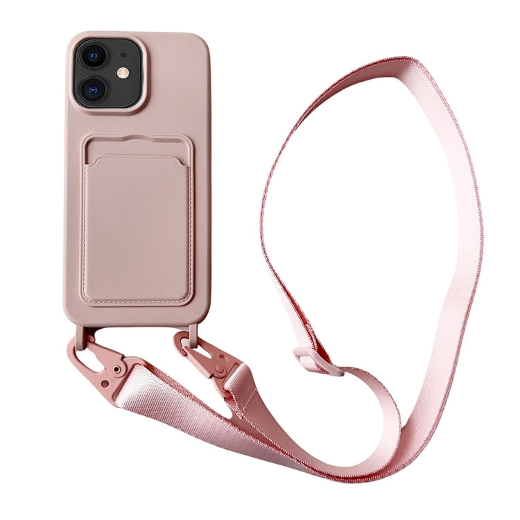 Card Slot Liquid Silicone Phone Case with Lanyard, For iPhone 11, For iPhone 11 Pro