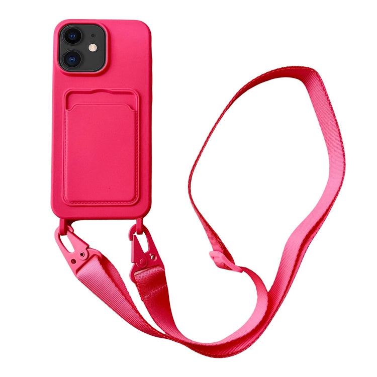 Card Slot Liquid Silicone Phone Case with Lanyard, For iPhone 11, For iPhone 11 Pro