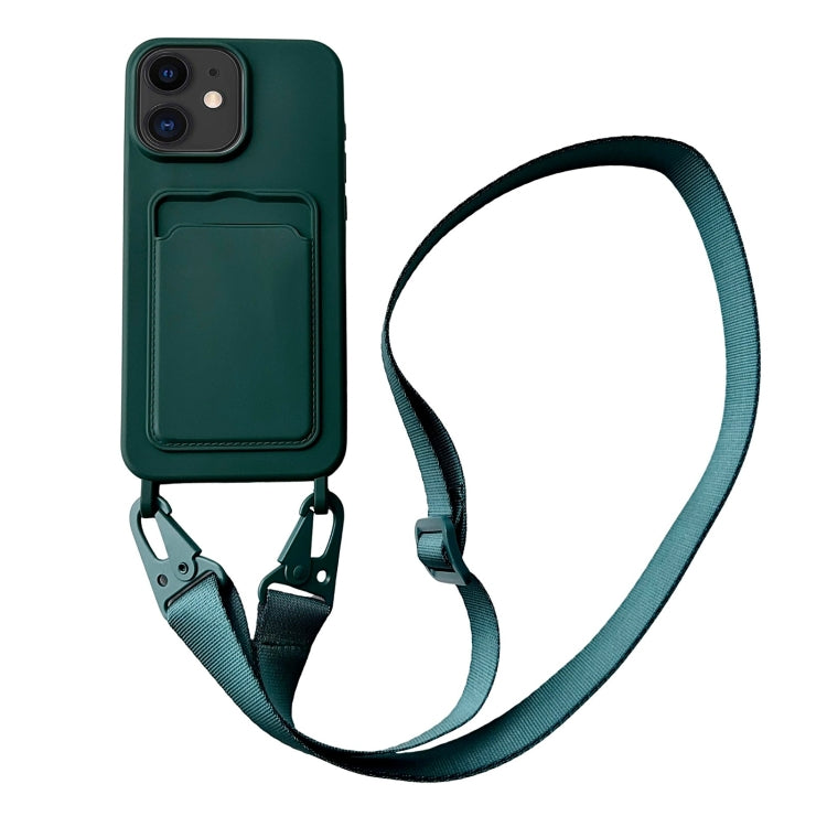 Card Slot Liquid Silicone Phone Case with Lanyard, For iPhone 11, For iPhone 11 Pro