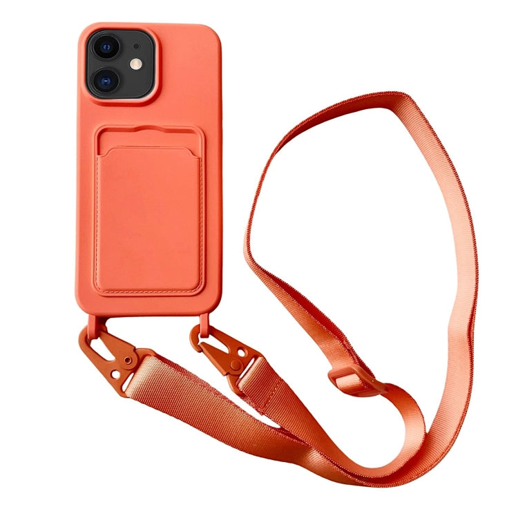 Card Slot Liquid Silicone Phone Case with Lanyard, For iPhone 11, For iPhone 11 Pro