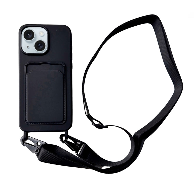 Card Slot Liquid Silicone Phone Case with Lanyard, For iPhone 13 Pro, For iPhone 13