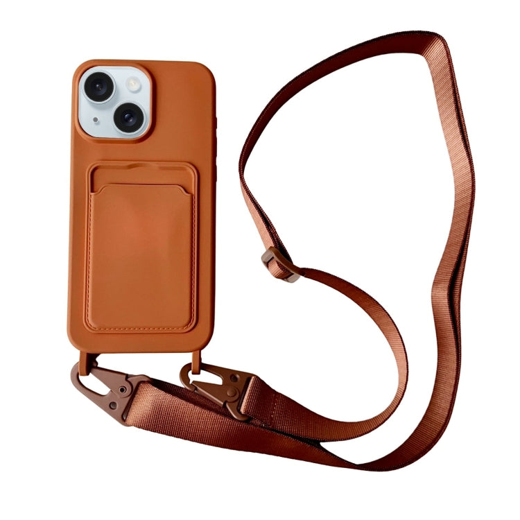 Card Slot Liquid Silicone Phone Case with Lanyard, For iPhone 13 Pro, For iPhone 13