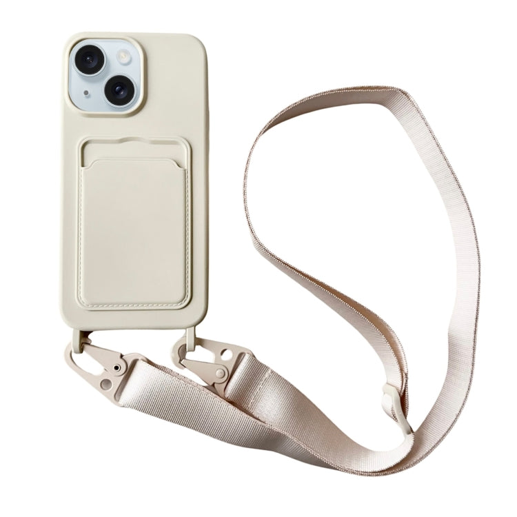 Card Slot Liquid Silicone Phone Case with Lanyard, For iPhone 13 Pro, For iPhone 13