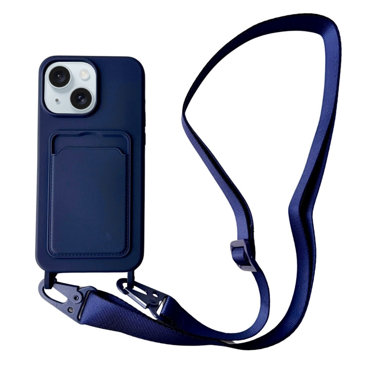 Card Slot Liquid Silicone Phone Case with Lanyard, For iPhone 13 Pro, For iPhone 13