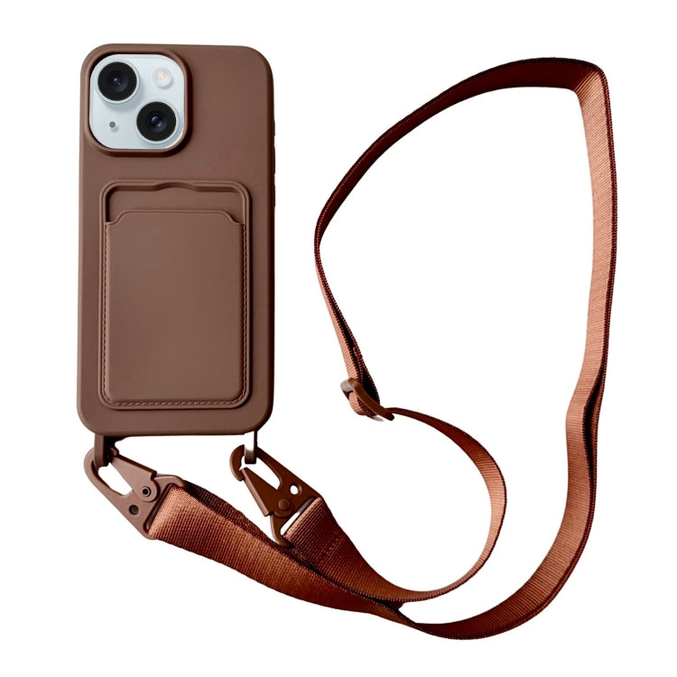 Card Slot Liquid Silicone Phone Case with Lanyard, For iPhone 13 Pro, For iPhone 13