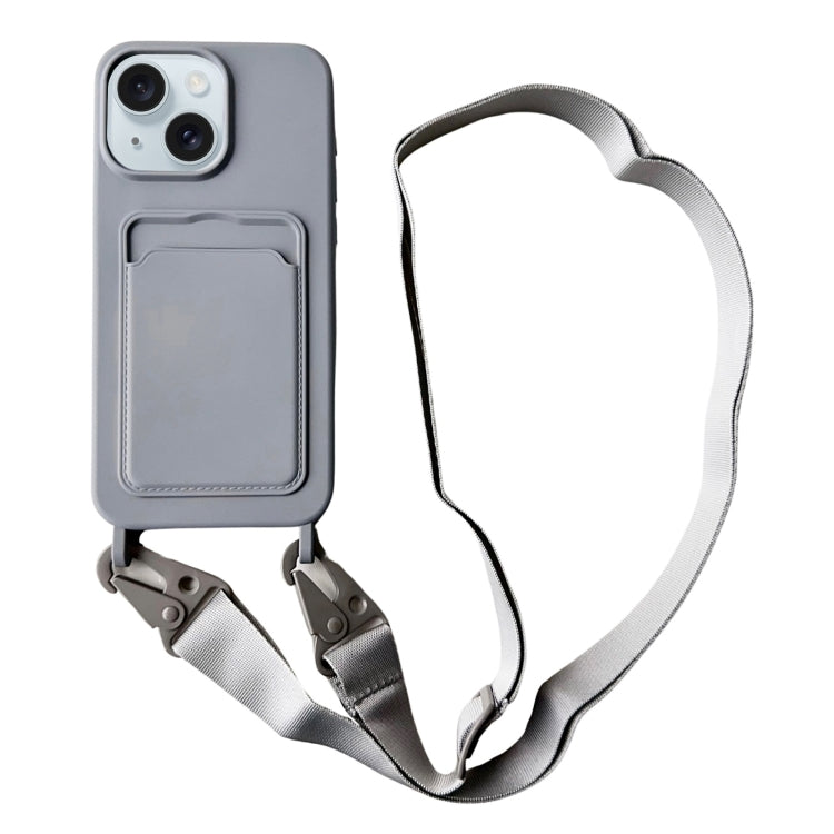 Card Slot Liquid Silicone Phone Case with Lanyard, For iPhone 13 Pro, For iPhone 13