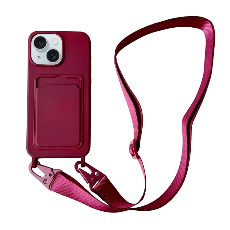 Card Slot Liquid Silicone Phone Case with Lanyard, For iPhone 13 Pro, For iPhone 13