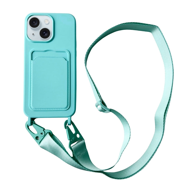 Card Slot Liquid Silicone Phone Case with Lanyard, For iPhone 13 Pro, For iPhone 13