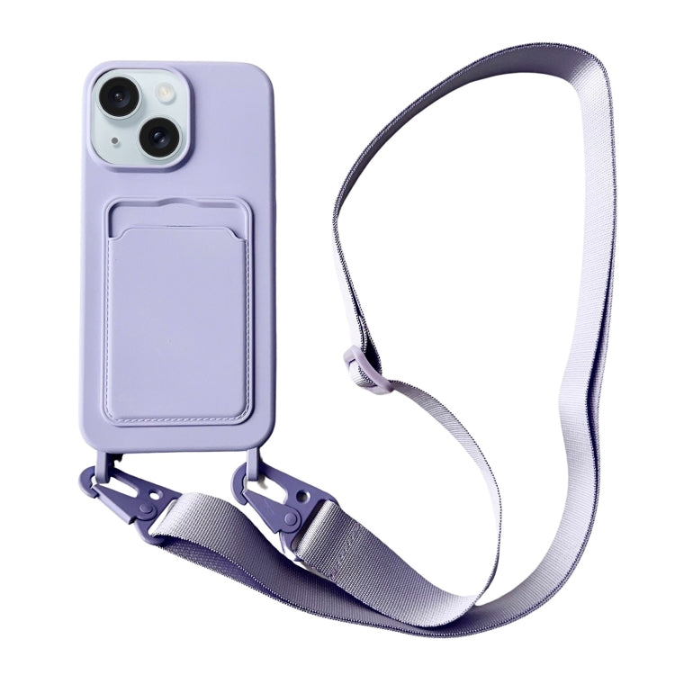 Card Slot Liquid Silicone Phone Case with Lanyard, For iPhone 13 Pro, For iPhone 13