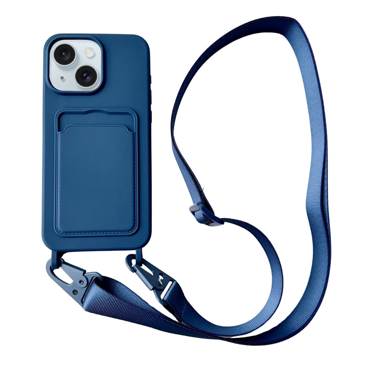 Card Slot Liquid Silicone Phone Case with Lanyard, For iPhone 13 Pro, For iPhone 13