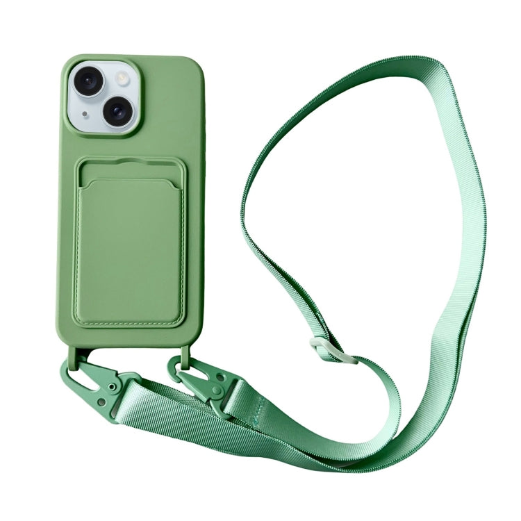 Card Slot Liquid Silicone Phone Case with Lanyard, For iPhone 13 Pro, For iPhone 13