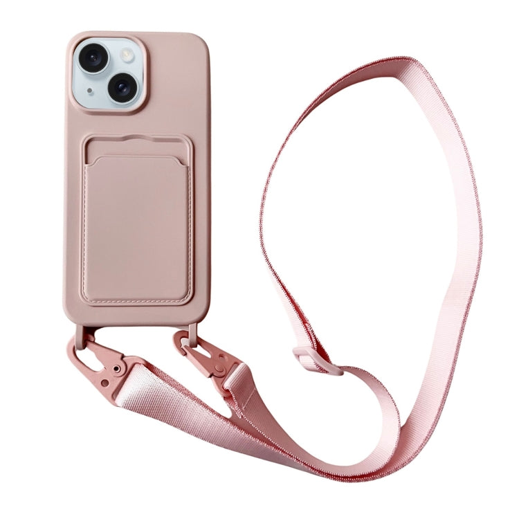 Card Slot Liquid Silicone Phone Case with Lanyard, For iPhone 13 Pro, For iPhone 13