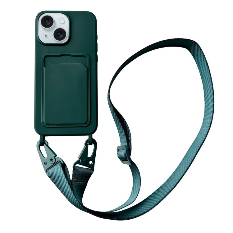 Card Slot Liquid Silicone Phone Case with Lanyard, For iPhone 13 Pro, For iPhone 13