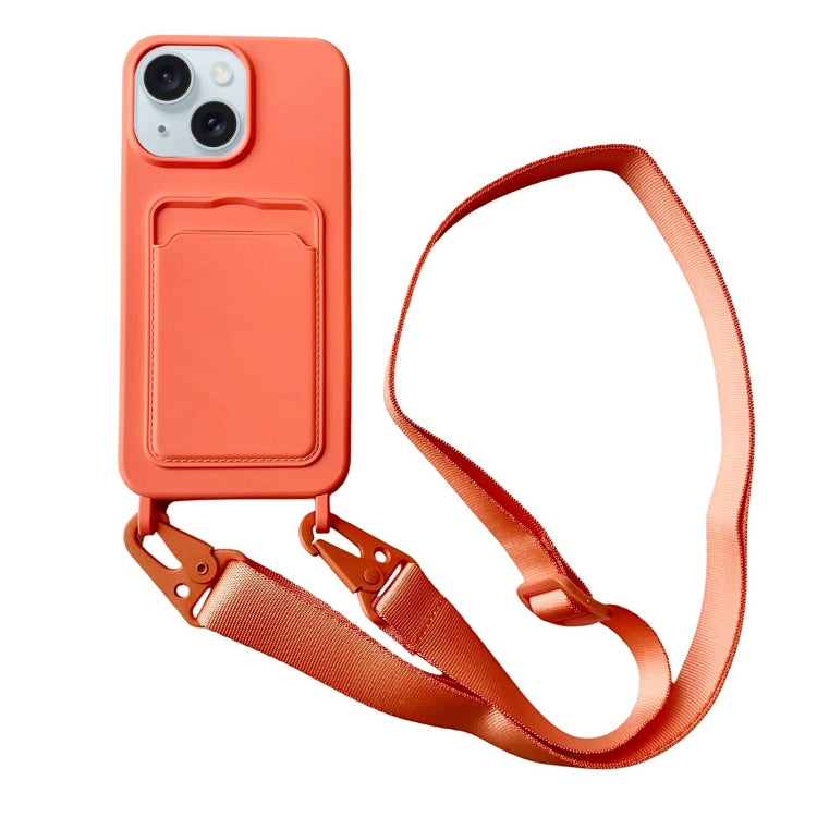 Card Slot Liquid Silicone Phone Case with Lanyard, For iPhone 13 Pro, For iPhone 13