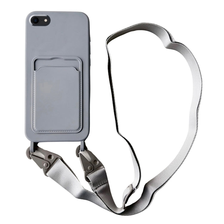 Card Slot Liquid Silicone Phone Case with Lanyard, For iPhone SE 2022 / 2020, For iPhone 13 Pro Max