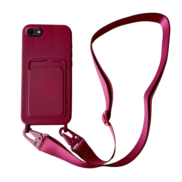 Card Slot Liquid Silicone Phone Case with Lanyard, For iPhone SE 2022 / 2020, For iPhone 13 Pro Max