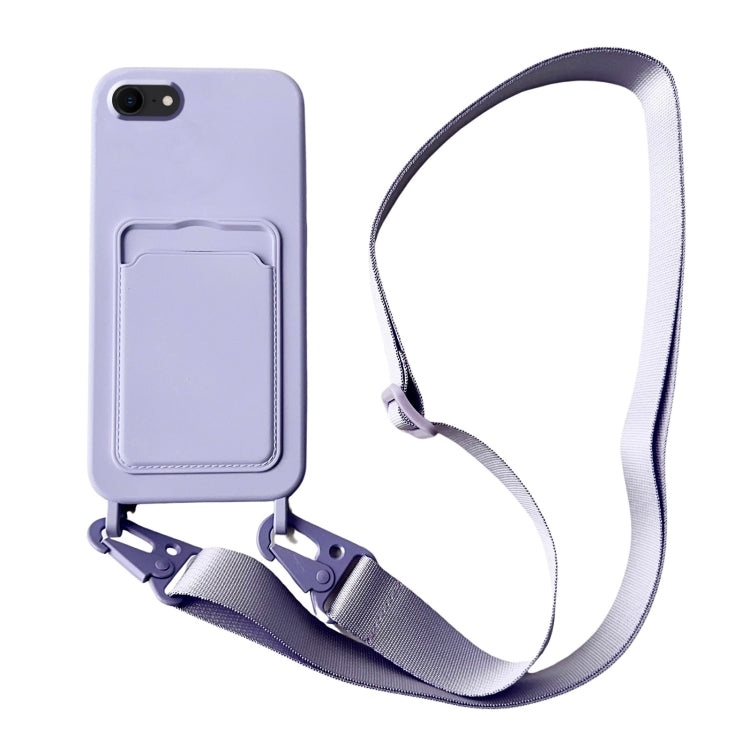 Card Slot Liquid Silicone Phone Case with Lanyard, For iPhone SE 2022 / 2020, For iPhone 13 Pro Max