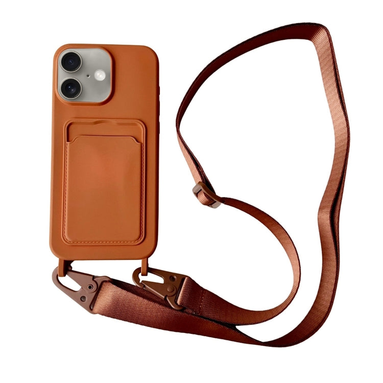 Card Slot Liquid Silicone Phone Case with Lanyard, For iPhone 16 Plus, For iPhone 16