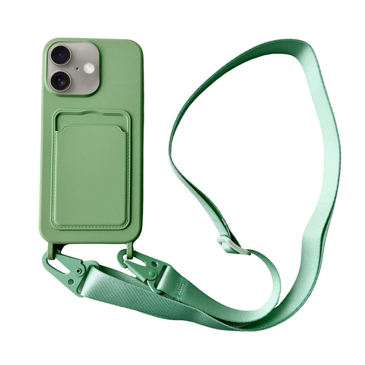 Card Slot Liquid Silicone Phone Case with Lanyard, For iPhone 16 Plus, For iPhone 16