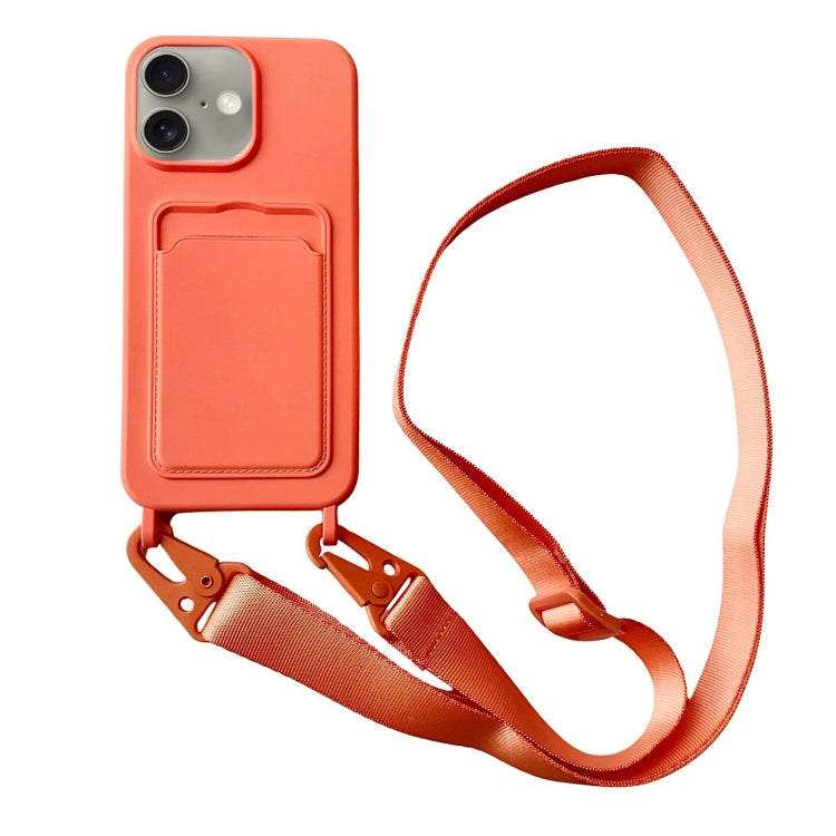 Card Slot Liquid Silicone Phone Case with Lanyard, For iPhone 16 Plus, For iPhone 16