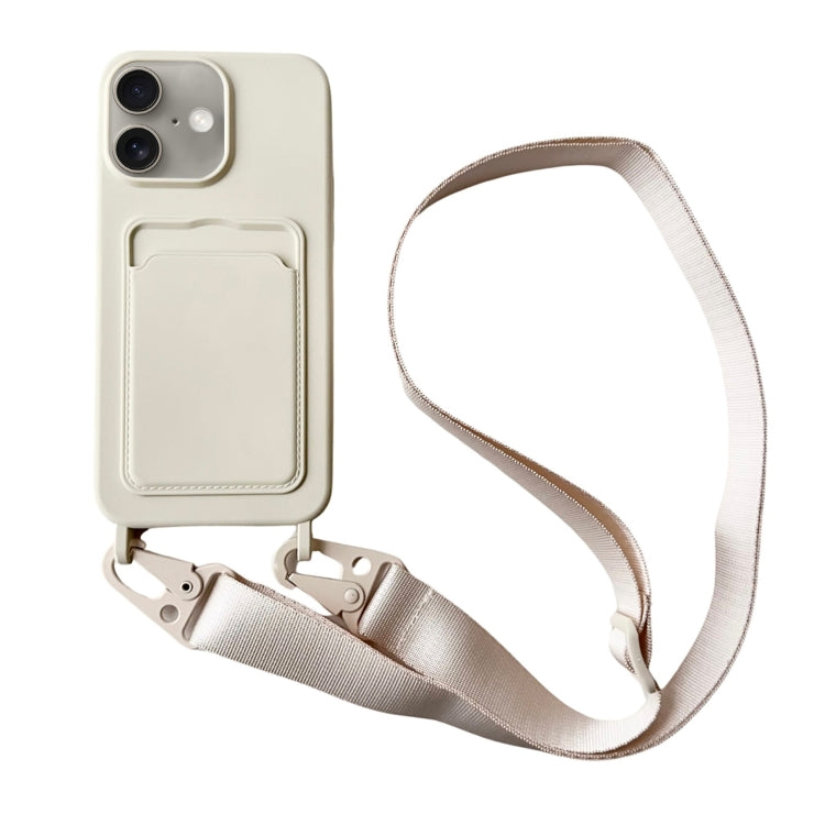 Card Slot Liquid Silicone Phone Case with Lanyard, For iPhone 16 Plus, For iPhone 16