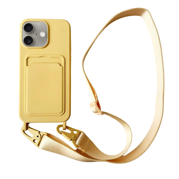 Card Slot Liquid Silicone Phone Case with Lanyard, For iPhone 16 Plus, For iPhone 16