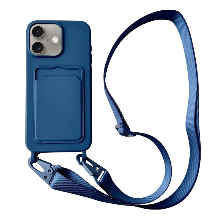 Card Slot Liquid Silicone Phone Case with Lanyard, For iPhone 16 Plus, For iPhone 16