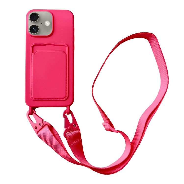 Card Slot Liquid Silicone Phone Case with Lanyard, For iPhone 16 Plus, For iPhone 16