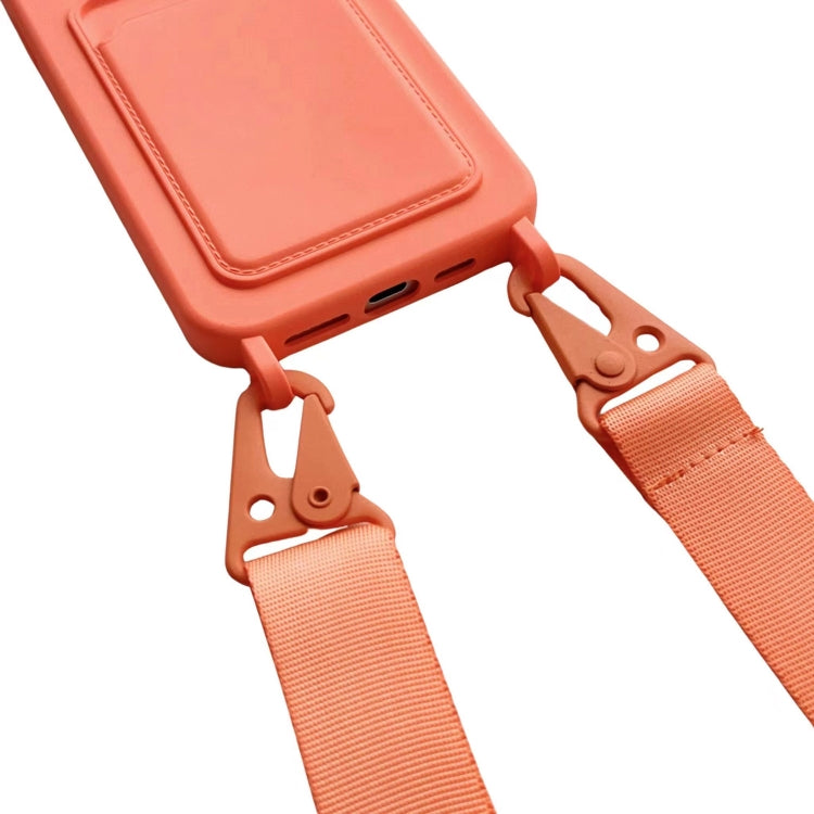 Card Slot Liquid Silicone Phone Case with Lanyard, For iPhone 15 Plus, For iPhone 15