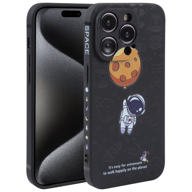 Astronaut Pattern Silicone Straight Edge Phone Case, For iPhone 16, For iPhone 15 Pro Max, For iPhone 15 Pro