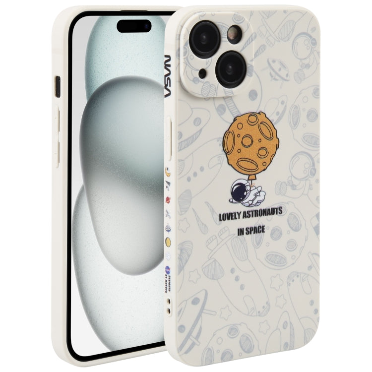 Astronaut Pattern Silicone Straight Edge Phone Case, For iPhone 15 Plus, For iPhone 15