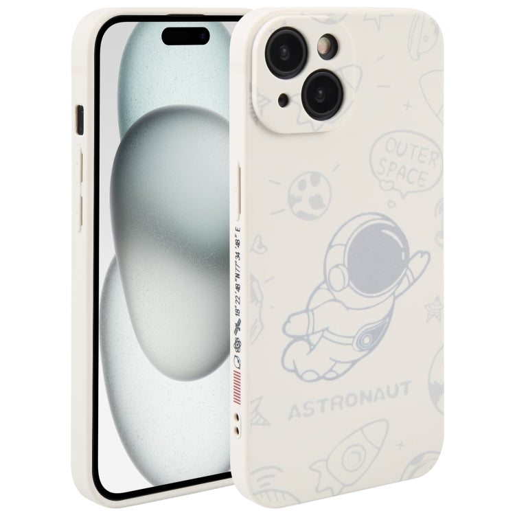 Astronaut Pattern Silicone Straight Edge Phone Case, For iPhone 15 Plus, For iPhone 15