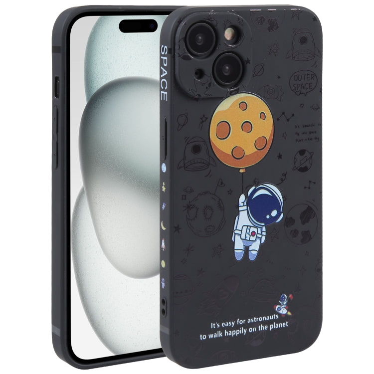 Astronaut Pattern Silicone Straight Edge Phone Case, For iPhone 15 Plus, For iPhone 15