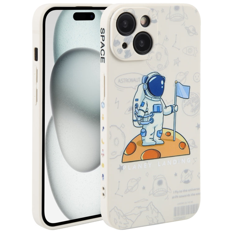 Astronaut Pattern Silicone Straight Edge Phone Case, For iPhone 15 Plus, For iPhone 15