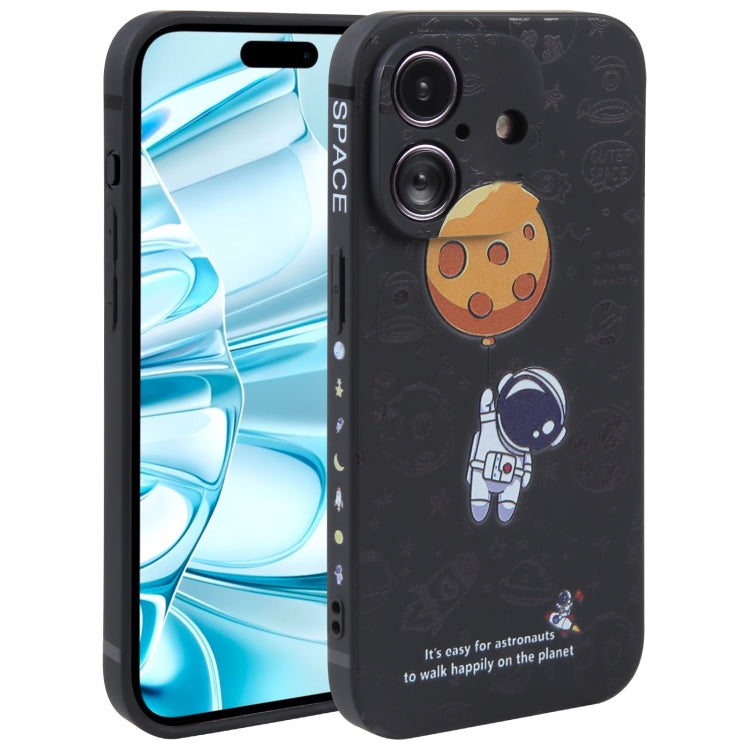 Astronaut Pattern Silicone Straight Edge Phone Case, For iPhone 16 Pro Max, For iPhone 16 Pro, For iPhone 16 Plus