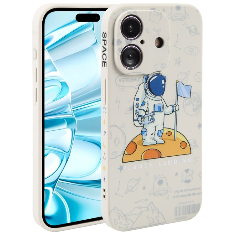 Astronaut Pattern Silicone Straight Edge Phone Case, For iPhone 16 Pro Max, For iPhone 16 Pro, For iPhone 16 Plus