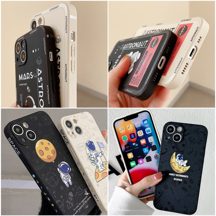 Astronaut Pattern Silicone Straight Edge Phone Case, For iPhone 16 Pro Max, For iPhone 16 Pro, For iPhone 16 Plus