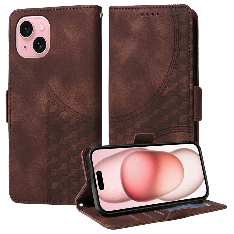 Embossed Rhombus Starry Leather Phone Case, For iPhone 16, For iPhone 15 Pro Max, For iPhone 15 Pro, For iPhone 15 Plus