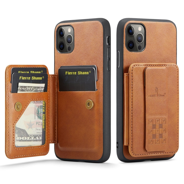 Fierre Shann Oil Wax Cow Leather Card Holder Back Phone Case, For iPhone 12 / 12 Pro, For iPhone 12 Pro Max, For iPhone 11 Pro Max, For iPhone 11, For iPhone 11 Pro